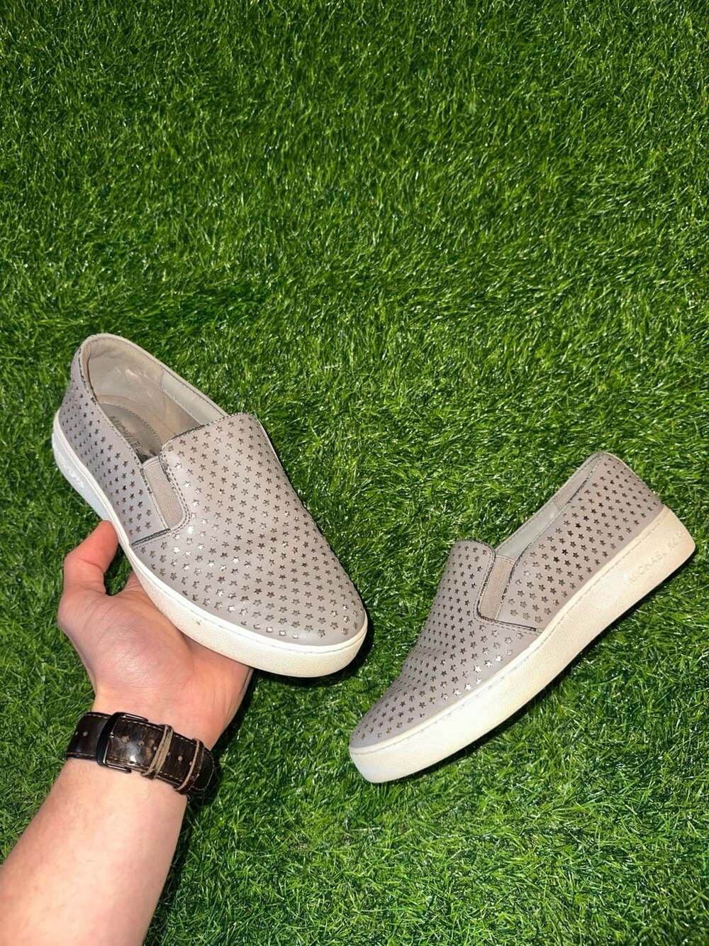 Michael Kors Slip-On Sneakers Gray Star Perforated Shoes